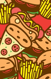 Burger, Hot Dog, Pizza and Fries