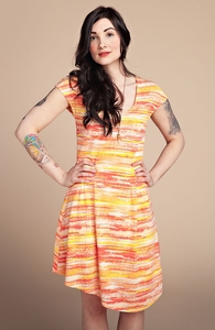 Sunset Stripes: Girly Fit and Flare Dress, Select Girly + Threadless Collection