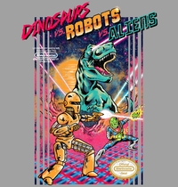 Dinosaurs vs Robots vs Aliens t-shirt design