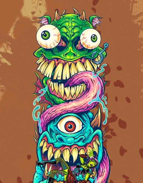 Monster Faces Skateboard Design Hero Shot